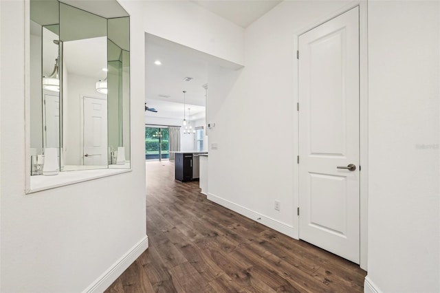 hallway with dark hardwood / wood-style floors