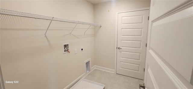 clothes washing area featuring washer hookup, laundry area, hookup for an electric dryer, and baseboards