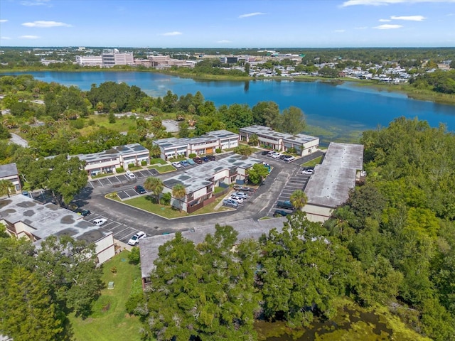 aerial view with a water view