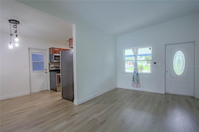 foyer entrance with light hardwood / wood-style flooring