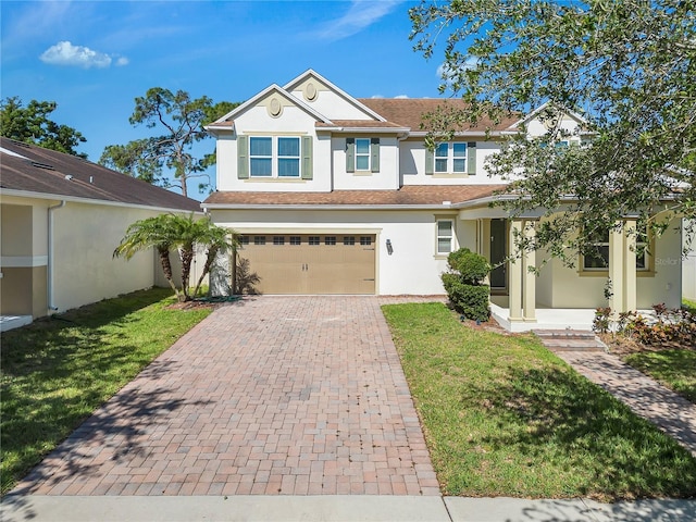 view of front of house with a garage and a front yard