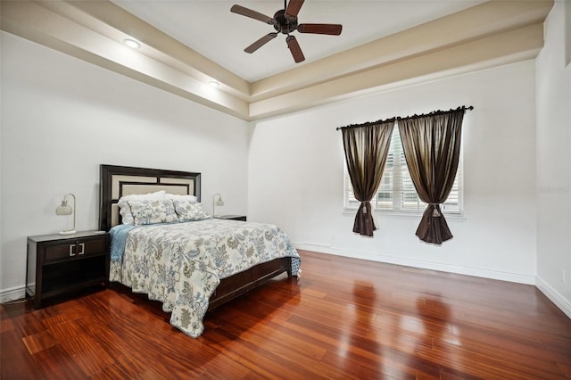 bedroom featuring ceiling fan and wood-type flooring