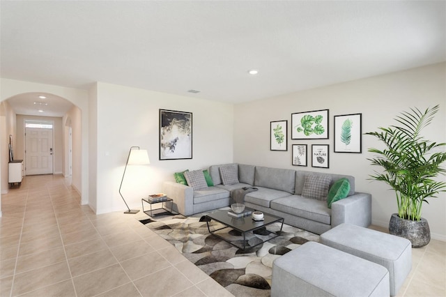 view of tiled living room