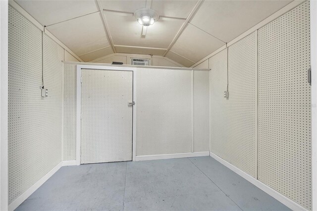 storage area featuring ceiling fan