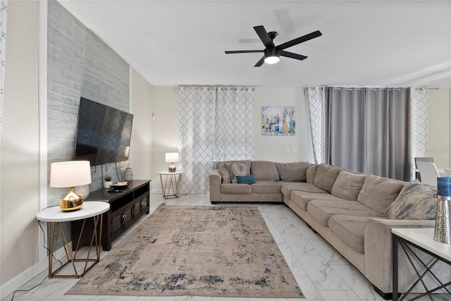 living room featuring ceiling fan