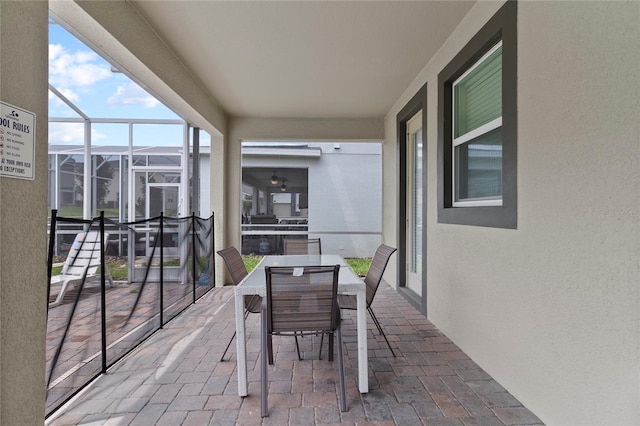 balcony with a patio area