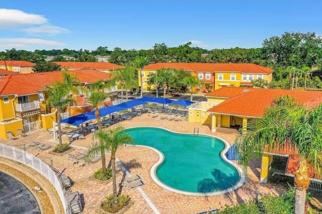 view of swimming pool with a patio