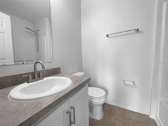 full bathroom featuring shower / tub combination, vanity, toilet, and tile patterned flooring