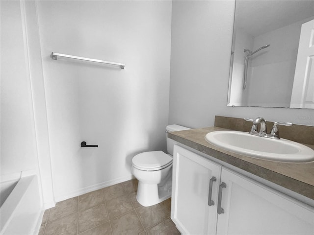 full bathroom featuring vanity, tile patterned floors, shower / bathtub combination, and toilet