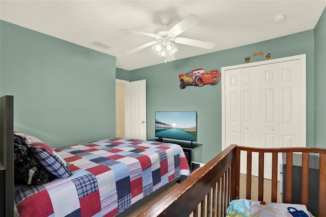 bedroom with a closet and ceiling fan