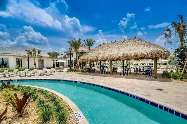 view of swimming pool with a patio area