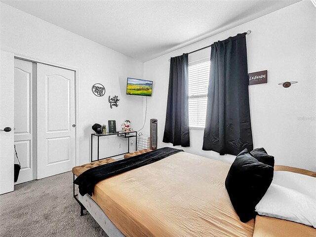 carpeted bedroom featuring a closet