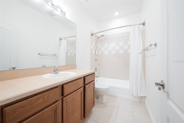 full bathroom with tile patterned floors, vanity, shower / bath combo, and toilet