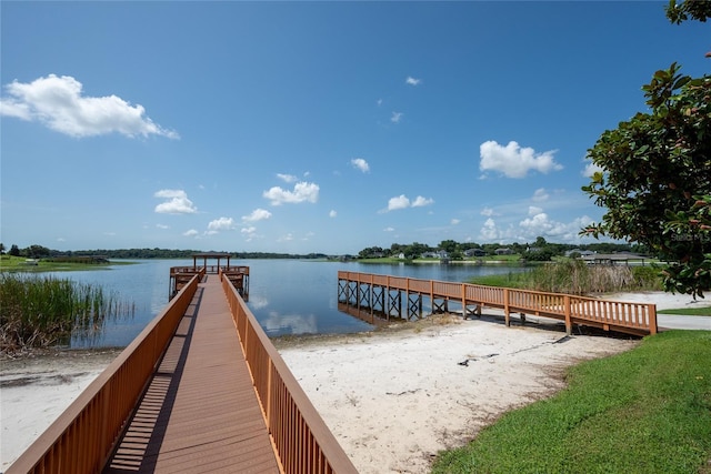 dock area with a water view