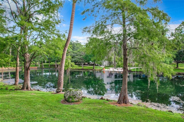 view of yard with a water view