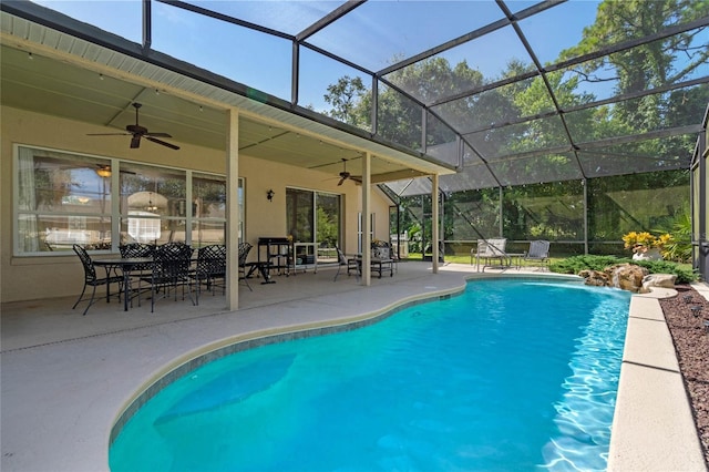 404 Hightower Dr, Debary, FL 32713 - outdoor pool with ceiling fan, a patio, and a lanai
