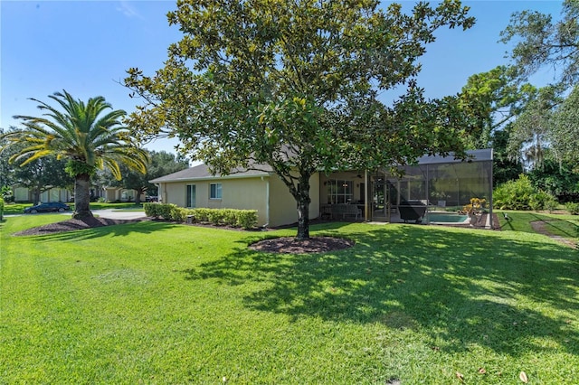 404 Hightower Dr, Debary, FL 32713 - view of grassy yard with a lanai and an outdoor pool