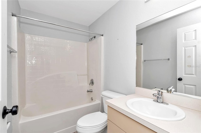 full bathroom featuring vanity, shower / washtub combination, and toilet