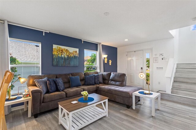 living room with hardwood / wood-style floors