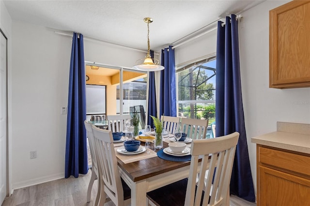 dining space with light wood-type flooring