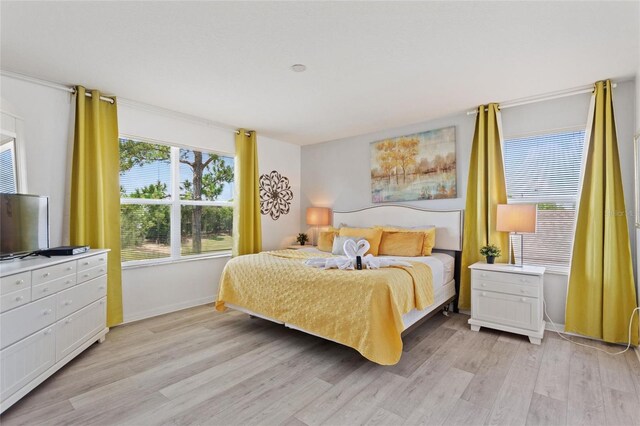 bedroom with light hardwood / wood-style floors