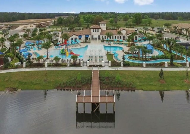 aerial view featuring a water view