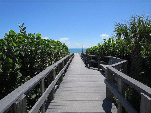 dock area with a water view