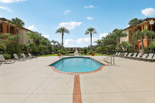 view of swimming pool with a patio area