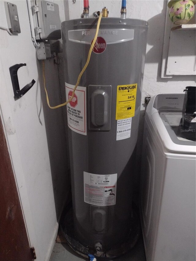 utility room featuring washer / dryer and electric water heater