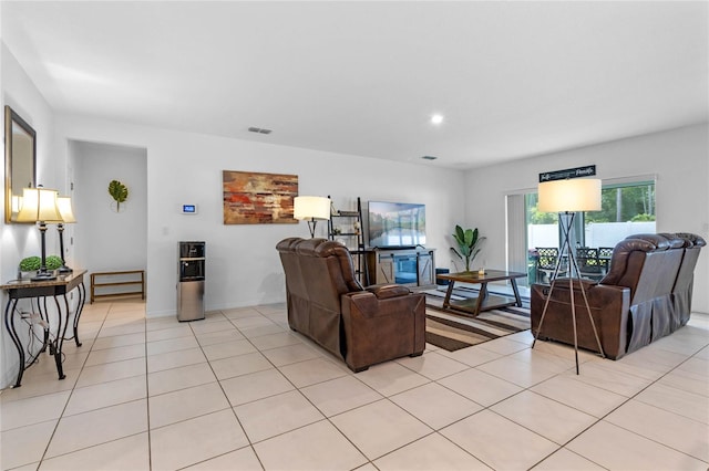 living room featuring light tile patterned floors