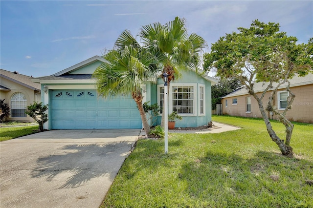 view of front facade featuring a garage and a front yard