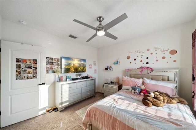 bedroom featuring carpet floors and ceiling fan