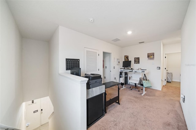 view of carpeted home office