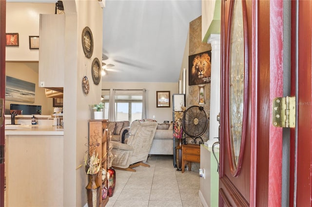 entryway with light tile patterned floors