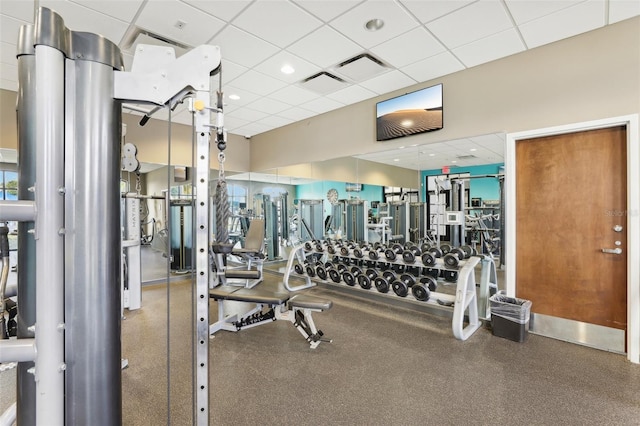 gym with a drop ceiling