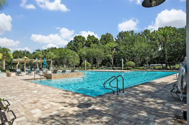 view of pool featuring a patio