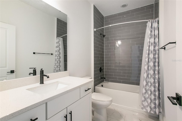 full bathroom featuring vanity, toilet, and shower / bath combination with curtain