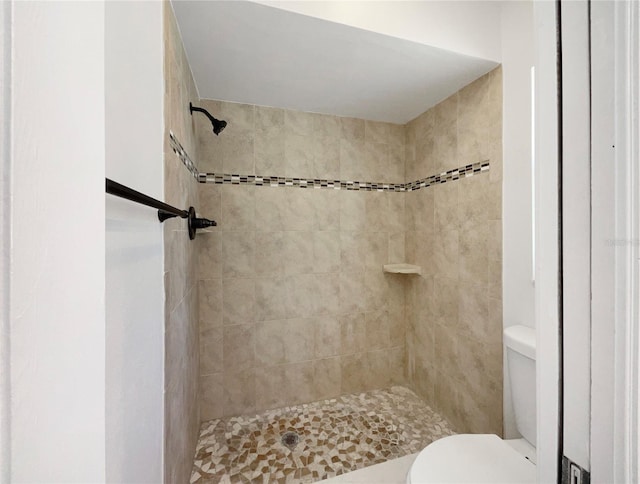 bathroom with tiled shower and toilet