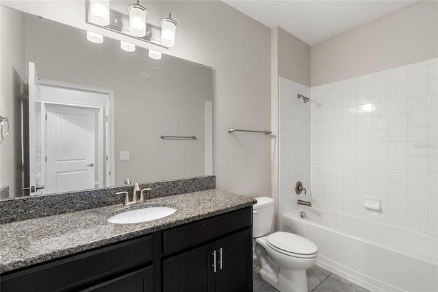 full bath featuring toilet, vanity, shower / bathing tub combination, and tile patterned floors