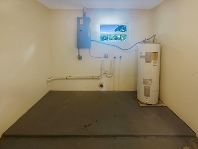 utility room featuring electric panel and electric water heater