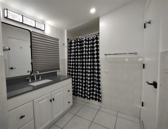 bathroom with vanity and tile patterned floors