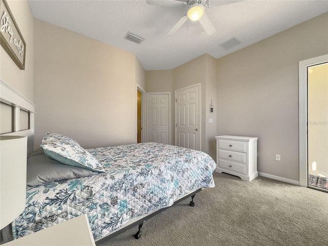 bedroom with carpet flooring and ceiling fan