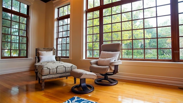 living area with light hardwood / wood-style floors