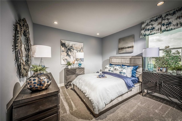 bedroom featuring carpet floors and recessed lighting