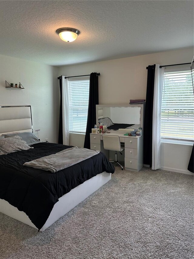 bedroom featuring carpet floors and a textured ceiling