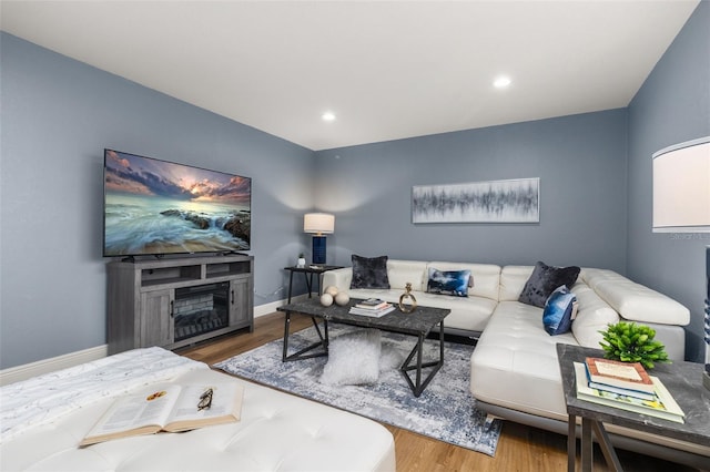 living room with hardwood / wood-style floors