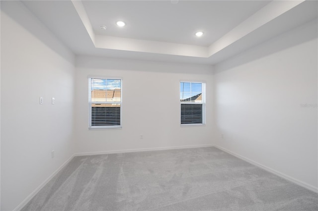 unfurnished room featuring carpet, a wealth of natural light, and a tray ceiling