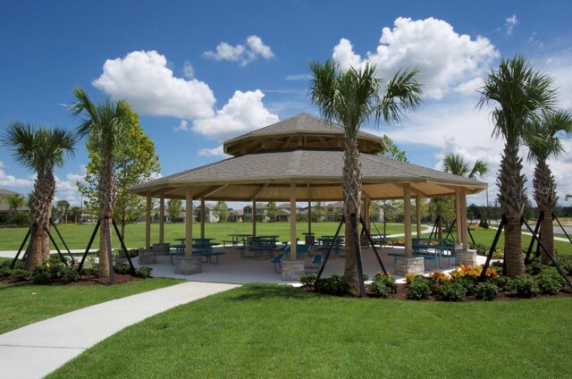 view of community featuring a gazebo and a yard