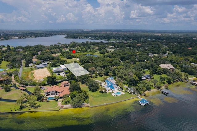 aerial view featuring a water view