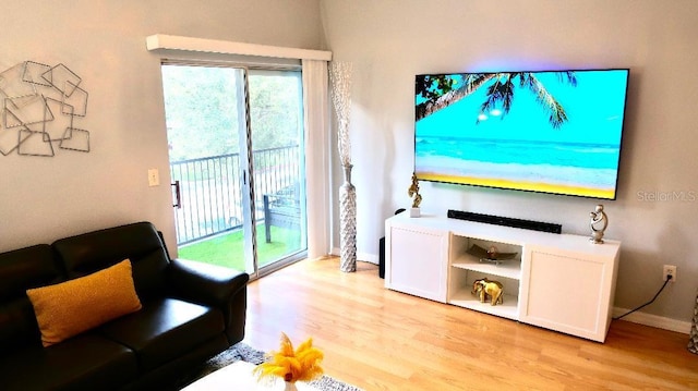 living room with plenty of natural light and light hardwood / wood-style floors